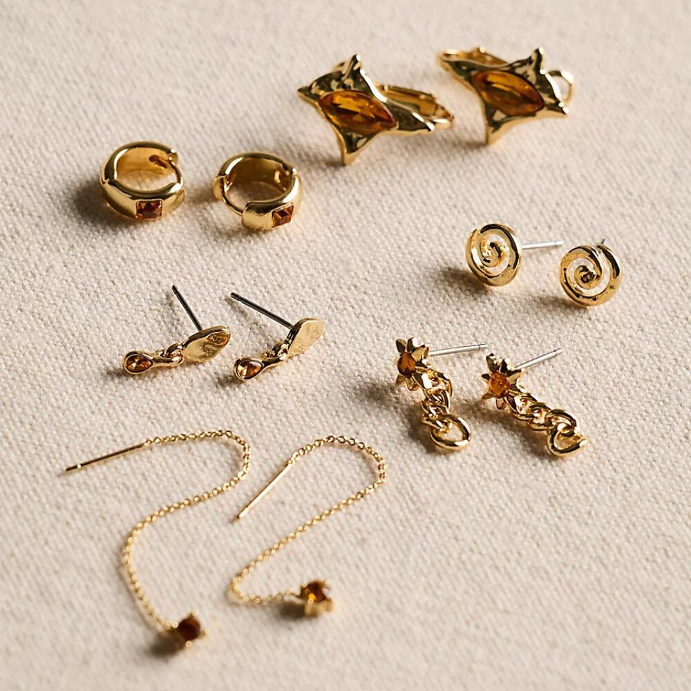 Free People Baez Gold Plated Earrings Set NWT